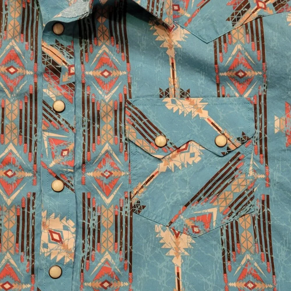 Western Cowboy Pearl Snap Front Aztec 100% Cotton Shirt Men's XXL